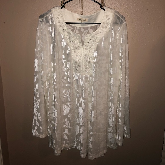 indigo soul Tops - Indigo Soul Velour Boho White Flowy Blouse, XL